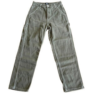 Simple Society Pants Womens 25 Olive Green Vintage Utility Straight Leg Work